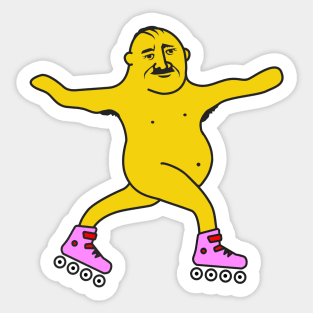 Body positive daddy is having fun roller skating Sticker